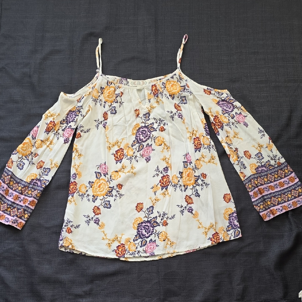 Pink Rose Floral Cold Shoulder Blouse